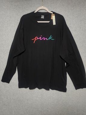 Vs Victoria Secret PINK Black Long Sleeve Tee Shirt Casual Travel